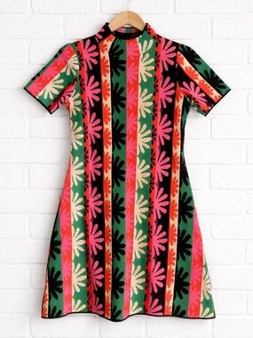 Anthropologie Nina Mod Mini Dress | Mock Neck Floral Stripe Sweater Dress | SP